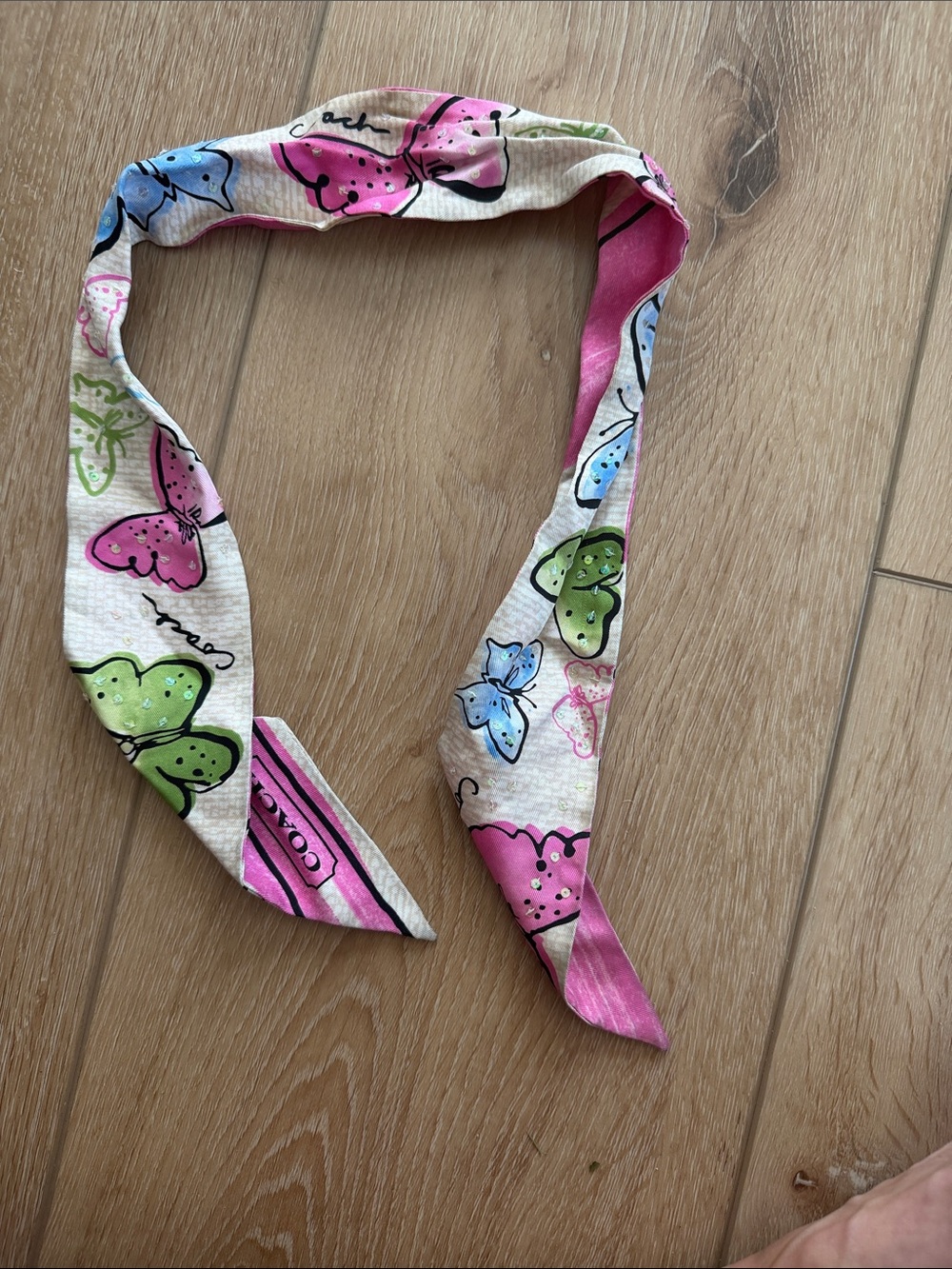 Coach Pink, Green & Blue Butterfly Twilly Scarf